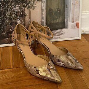 Snake Print Ankle Strap Pumps